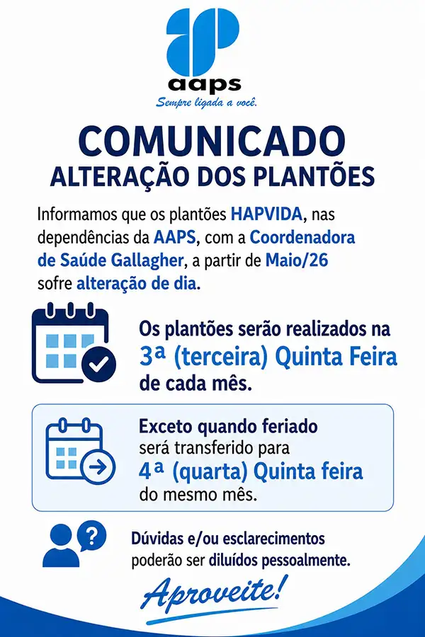 Comunicado de Alteração de Plantão - Hapvida