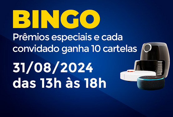 Bingo: Prêmios especiais e cada convidado ganha 10 cartelas 