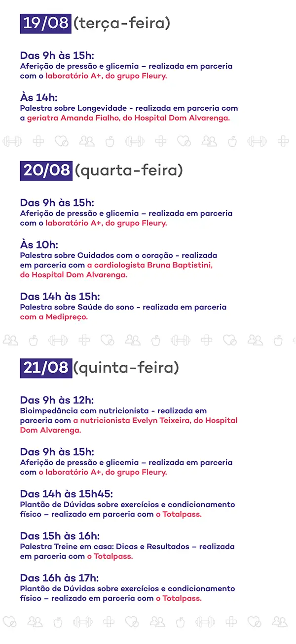 Cronograma Vivest Semana do Cuidado